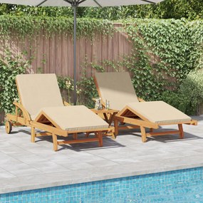 vidaXL Șezlong cu pernă 3 pcs Bej 40 x 40 x 40cm Lemn masiv de acacia