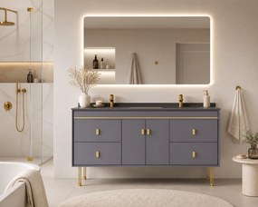 Set Mobilier baie NOBLE 150 cm, MDF, blat ceramic, oglinda LED, sistem soft-close