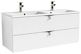 Set dulap baza alb Oristo Siena cu 2 sertare si lavoar din compozit Amelia 2 cuve 120 cm