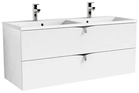 Set dulap baza alb Oristo Siena cu 2 sertare si lavoar din compozit Amelia 2 cuve 120 cm