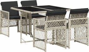 vidaXL Set mobilier de grădină cu perne, 5 piese gri deschis poliratan