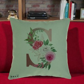 Cadou Personalizat - Perna Personalizata Monograma Rose Gold Litera S, 40x40 cm, Verde, Husa Detasabila, Perna Inclusa, BEKZ®