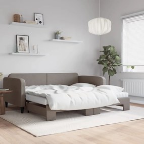 vidaXL Pat de zi cu extensie și saltele, gri taupe, 100x200 cm, textil