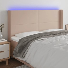 3123881 vidaXL Tăblie de pat cu LED, cappuccino, 203x16x118/128 cm, piele eco