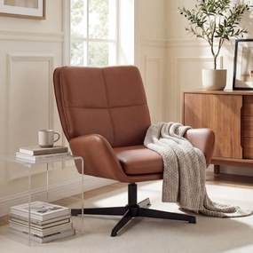HOMCOM Fotoliu pentru Living tapițat în PU Fotoliu de Lectură cu Șezut Căptușit Brațe Picioare Metalice Maro | Aosom Romania