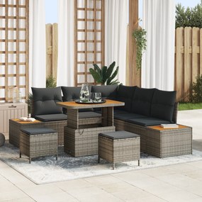 Set Canapea Grădină vidaXL 8 Piese cu Perne Gri Ratan Polimer Acacia