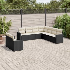 3219136 vidaXL Set mobilier de grădină cu perne, 9 piese, negru, poliratan