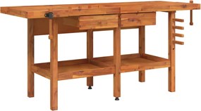 vidaXL Banc de lucru cu sertare și menghine, 192x62x83 cm, lemn acacia