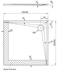 Cadita dus patrata alba 90x90 cm Kerria Plus, Deante 900x900 mm