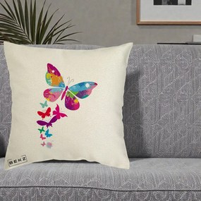 Perna Decorativa Fluturi Splash, 40x40 cm, Ecru, Husa Detasabila, Perna Inclusa, BEKZ®