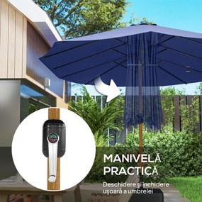 Outsunny Umbrelă Dublă de Grădină 4.7x2.8 m, Umbrelă de Exterior cu Manivelă, Bază Cruce, Saci de Nisip, Husă de Protecție, 12 Spițe, Anti-UV, pentru Terasă și Balcon, Albastru Închis | Aosom Romania