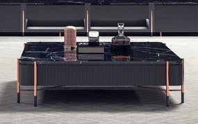 Masă lemn masiv Cafea Calista Negru-Rose Gold L 120 x A 120 x H 35 cm - Marmura naturala