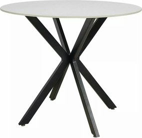 Masa TALIA, alb cu efect de marmura/negru mat, ceramica/metal, 90x90x7