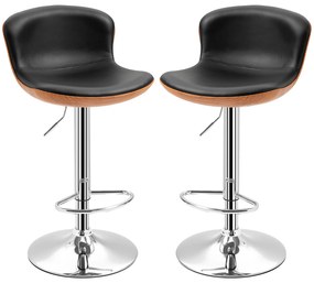 HOMCOM Set de 2 Taburet de Bar Design Contemporan Înălțime șezut reglabil 64-85 cm rotire 360° acoperire sintetică Negru Imitație Lemn | Aosom Romania