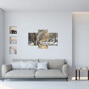 Tablou cu peisaj de iarnă pictat (90x60 cm)