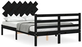 3195265 vidaXL Cadru de pat cu tăblie dublu, negru, lemn masiv