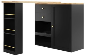 Masă de bar rotativă 360° cu 2 sertare și dulap cu ușă glisantă, Negru | Aosom Romania