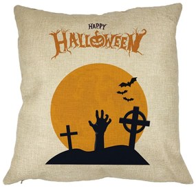 Perna Decorativa cu motiv de Halloween 2, 40x40 cm, Husa Detasabila, Burduf