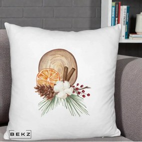 Perna Decorativa Aranjament de Craciun Nordic, 40x40 cm, Alb Pufos, Husa Detasabila, Perna Inclusa, BEKZ®