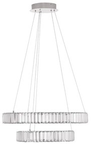 Lustra LED suspendata cu 2 inele , dimabila, cristal design elegant AURELIA crom 60cm