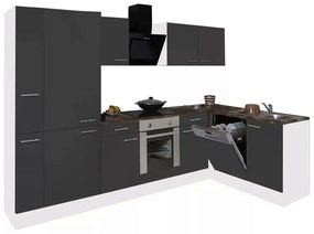 Mobilă de bucătărie de colț Yorki 310, corp alb, față antracit satinat cu element cuptor inferior, dulap cu raft