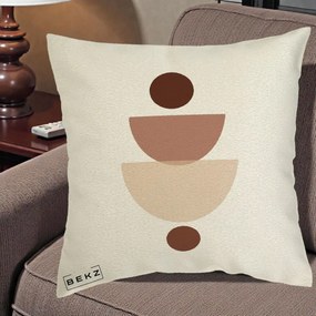 Perna Decorativa Geometric Boho Balance, 40x40 cm, Ecru, Husa Detasabila, Perna Inclusa, BEKZ®