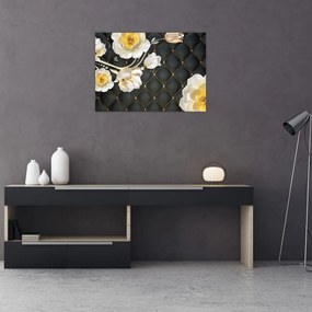 Tablou pe sticlă - Imagine cu flori de trandafir alb (70x50 cm)