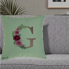Cadou Personalizat - Perna Personalizata Monograma Rose Gold Litera G, 40x40 cm, Verde, Husa Detasabila, Perna Inclusa, BEKZ®