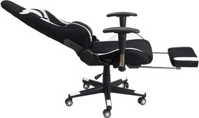 Scaun gaming alb din stofa cu suport de picioare, ergonomic si reglabil OFF 296
