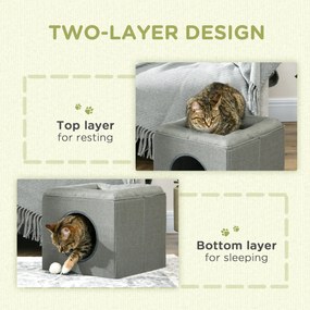 PawHut Căsuță pentru Pisici cu 2 Nivele și Pernă din Pluș, din Lemn, Poliester și Plastic, 36.5x36.5x33 cm, Verde | Aosom Romania