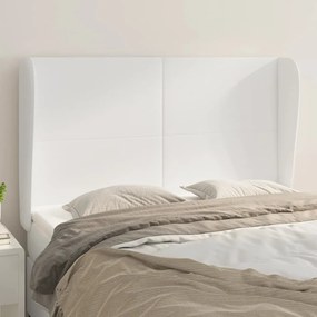 Tablie de pat cu aripioare, alb, 147x23x118 128 cm, piele eco 1, Alb, 147 x 23 x 118 128 cm