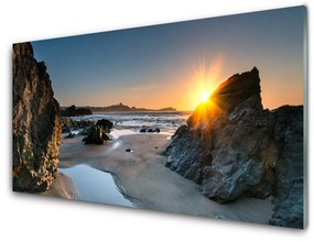 Tablouri acrilice Rock Sun Beach Peisaj Gri Maro Galben