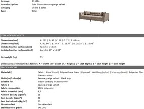 Canapea eleganta design LUX Sienna, catifea greige 113384 HZ