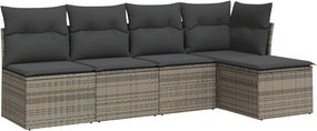 vidaXL Set canapea de grădină cu perne, 5 piese, gri, poliratan