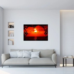 Tablou - apus de soare cu avion (90x60 cm)
