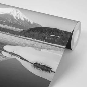 Fototapet muntele japonez Fuji în alb-negru