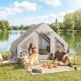 Outsunny Cort gonflabil 5–8 persoane, montare rapidă, 8000 mm impermeabil și rezistent la vânt cu pompă, racord pentru sobă, fereastră de acoperiș | Aosom Romania