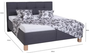 Pat tapițat MARIA, 180x200 cm, cu saltea și spațiu de depozitare, gri