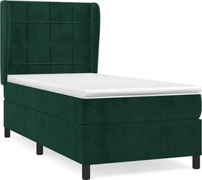 vidaXL Pat box spring cu saltea, verde închis, 90x200 cm, catifea