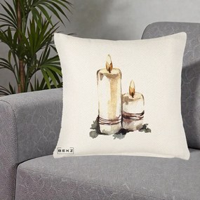 Perna Decorativa Lumanari Acuarela Iarna, 40x40 cm, Crem Reliefat, Husa Detasabila, Perna Inclusa, BEKZ®