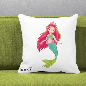 Perna Decorativa Sirena Roz cu Coroana, 40x40 cm, Alba Mata, Husa Detasabila, Perna Inclusa, BEKZ®
