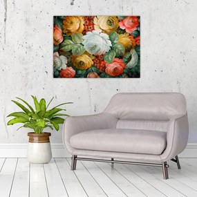 Tablou pe sticlă cu buchet pictat de flori (70x50 cm)