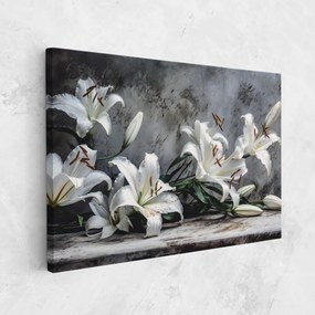 Tablou Canvas, 20x30cm, Dormitor si Living, Flori, Crini, White Pretty Lily On Grey