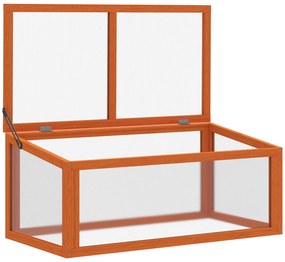 Outsunny Seră din Lemn și Policarbonat 90 x 46 x 40 cm Seră cu acoperiș impermeabilă pentru plante de grădină Pat de plantare Portocaliu | Aosom Romania