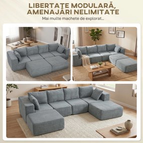 HOMCOM Canapea Modulară Secțională 294 cm, în Formă de U cu 2 Poufuri, Fără Asamblare, Gri Închis, pentru Sufragerie și Dormitor. | Aosom Romania