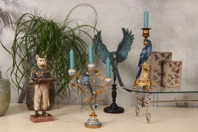Statuetă decorativă din polirășină, albastru, papagal pe suport, 52,5 x 26,5 x 14,5 cm, „Lori”