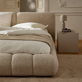 Pat matrimonial bej tapițat cu spațiu de depozitare cu somieră 160x200 cm Solange – Micadoni