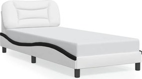 vidaXL Cadru de pat fără saltea, Hvar, alb și negru, 90x200 cm piele ecologică