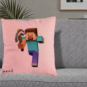 Perna Personalizata Minecraft Steve, 40x40 cm, Roz, Husa Detasabila, Perna Inclusa, BEKZ®