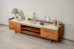Comodă TV din lemn masiv si marmura, Milano Marble 160 x 35 x 45 cm, d
